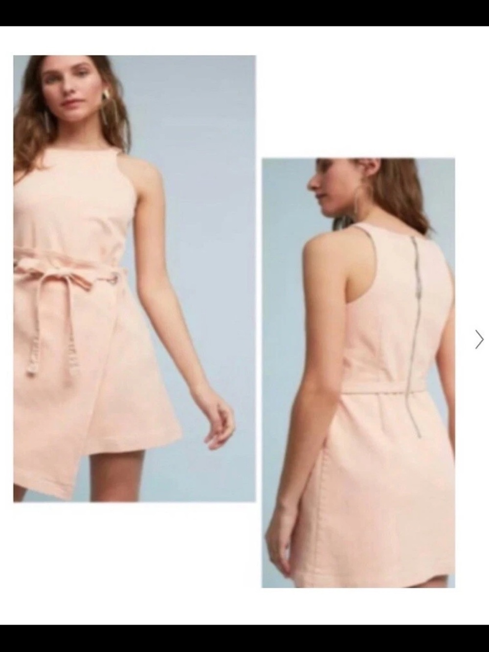 Holding Horses Anthropologie Blush Pink Denim Faux Wrap Mini Dress Size 0